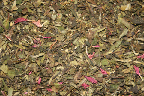Wedding Tea - Exotic Mutan White tea blended with pink rosebuds, vanilla and lemon.  2 oz. 